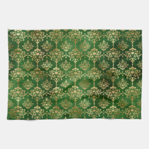Linge De Cuisine Vert festif et doré papier d'aluminium Damask Noël