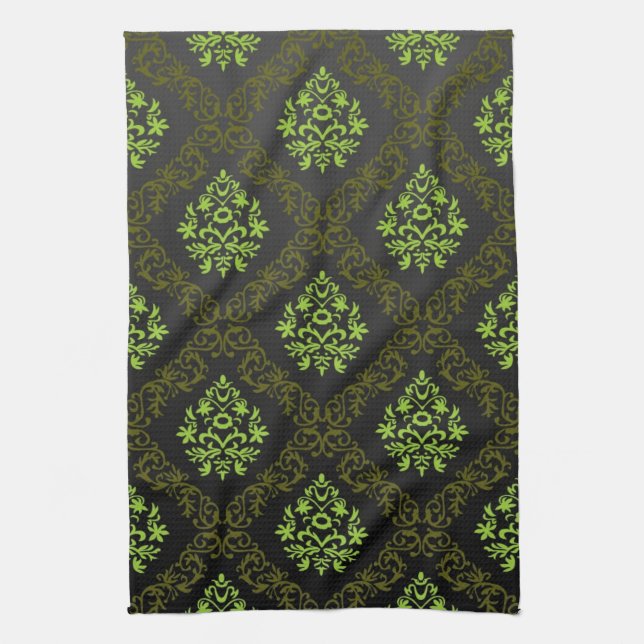 Linge De Cuisine Vert floral de papier peint (Vertical)