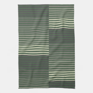 Linge De Cuisine Vert, Gris, Noir, Crème Rayures