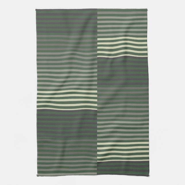 Linge De Cuisine Vert, Gris, Noir, Crème Rayures (Vertical)