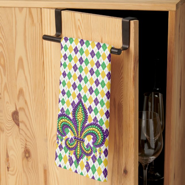 Linge De Cuisine Vert jaune pourpre Mardi Gras fleur de lis (Pliage en tiers)