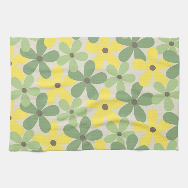 Linge De Cuisine Vert Jaune Tropical Floral Botanique Été (Horizontal)