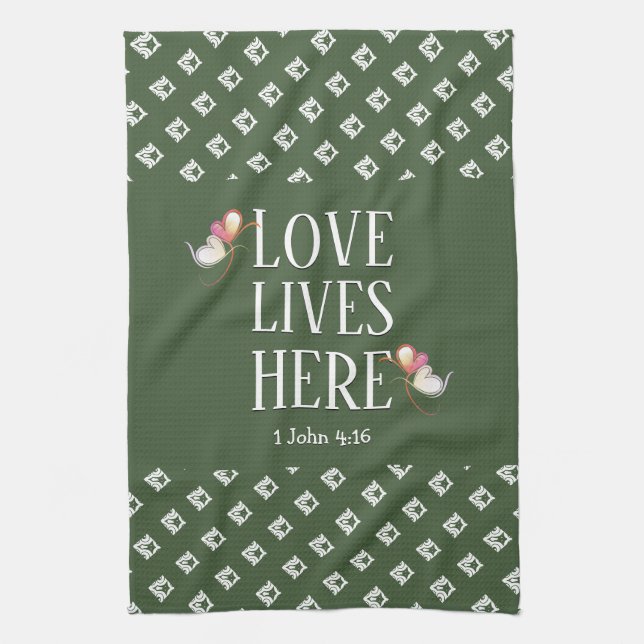 Linge De Cuisine Vert | LOVE LIVES ICI | Personnalisable (Vertical)