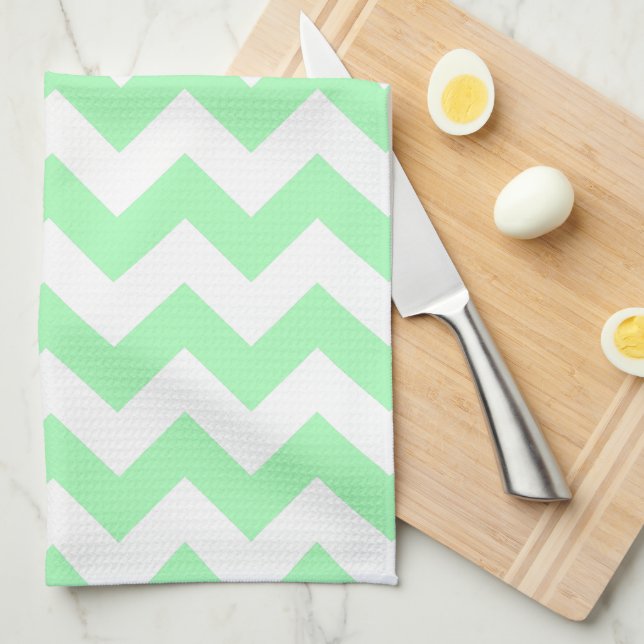 Linge De Cuisine Vert menthe chevron (Quart Plié)