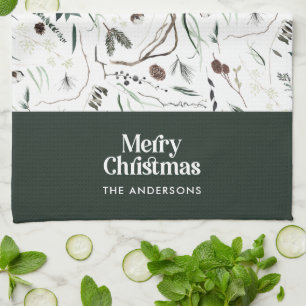 Linge De Cuisine Vert moderne élégante aquarelle botanique rustique