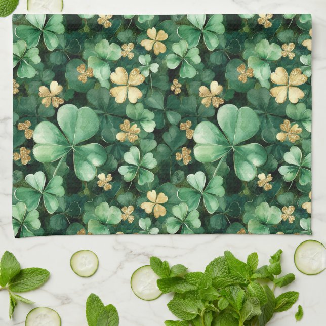 Linge De Cuisine Vert Or Shamrock Fête de la Saint-Patrick (Plié)