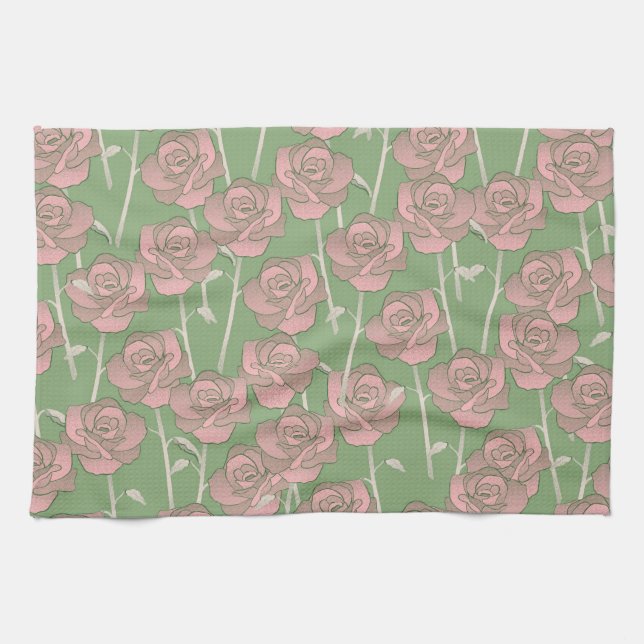 Linge De Cuisine Vert rose Tropical Botanique Printemps été (Horizontal)