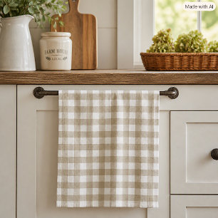 Linge De Cuisine Vert sauge et blanc motif carreaux gingham