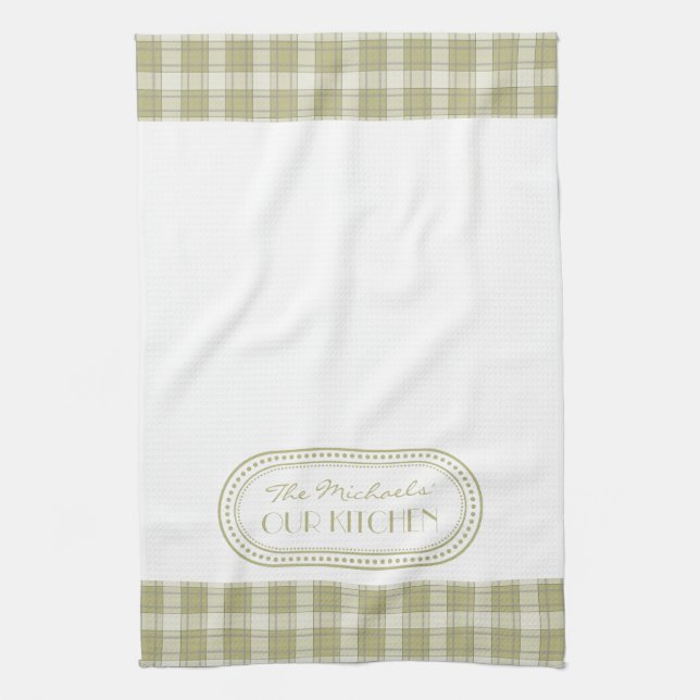 Linge De Cuisine Vert sauge plaid de campagne à monogramme (Vertical)