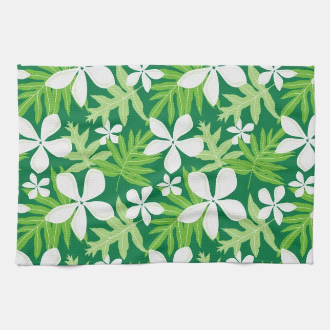 Linge De Cuisine Vert tropical blanc (Horizontal)