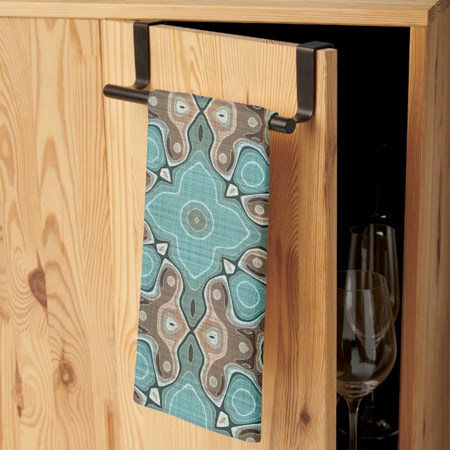 Linge De Cuisine Vert Turquoise Brown Hip Bohemian Bali Art Motif (Pliage en tiers)