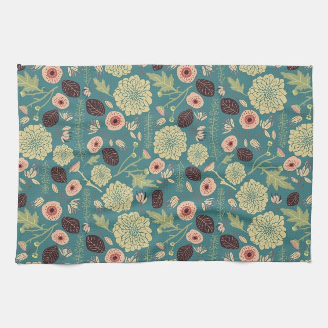 Linge De Cuisine Vert Turquoise rose Floral Jouer Mix Motif (Horizontal)