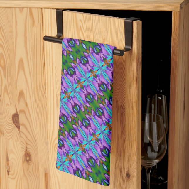 Linge De Cuisine Vert turquoise violet Design abstrait (Pliage en tiers)