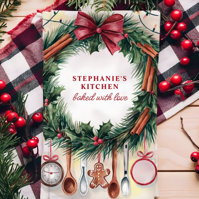 Linge De Cuisine Vêtements de cuisine de Noël Wreath Personnalisés (Créateur téléchargé)