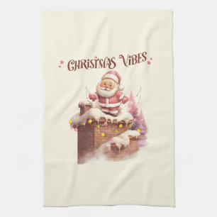 Linge De Cuisine Vibes de Noël rose Père Noël