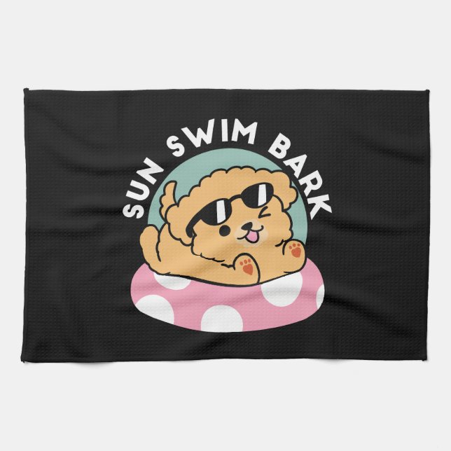 Linge De Cuisine Vibes d'été Chien - Chiot flottant avec lunettes d (Horizontal)