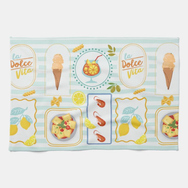Linge De Cuisine Vibes d'été méditerranéen (Horizontal)