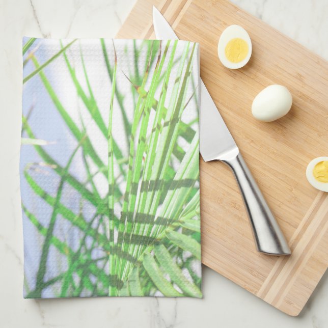 Linge De Cuisine Vibes d'été Palm Tree Feuilles Pale Green Pastel (Quart Plié)