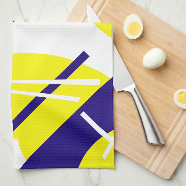 Linge De Cuisine Vibes positives Art Abstrait Bleu jaune (Quart Plié)
