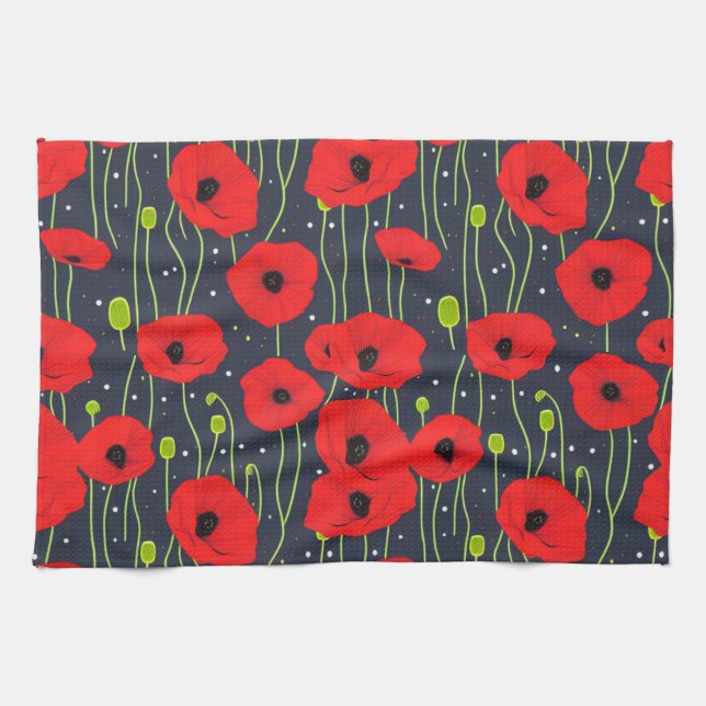 Linge De Cuisine Vibrant Modern Red Poppies Pattern Art (Horizontal)