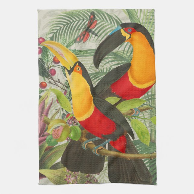 Linge De Cuisine Vibrant Tropical Toucan Birds Art Exotic Jungle (Vertical)