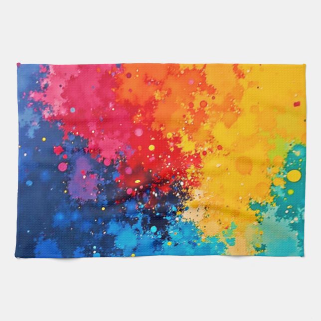 Linge De Cuisine Vibrant Watercolor Chaos Art (Horizontal)