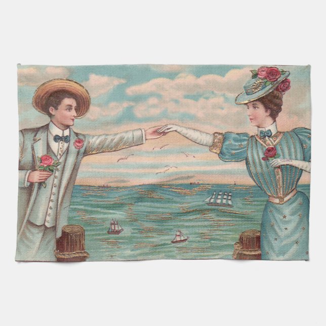 Linge De Cuisine Victorian Beach Love Dressy Ocean Mariage Couple (Horizontal)