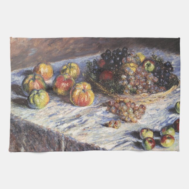 Linge De Cuisine Vie morte avec pommes et raisins par Claude Monet (Horizontal)