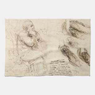 Linge De Cuisine Vieil Homme et Esquisse d'eau de Léonard de Vinci