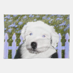 Linge De Cuisine Vieux anglais Sheepdog Puppy Peinture - Chien Art