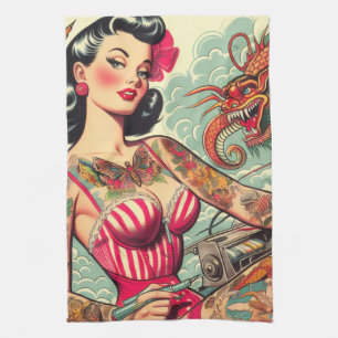 Linge De Cuisine Vieux Tatouage de l'école Pin-up