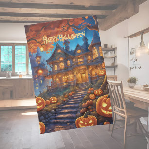 Linge De Cuisine villa éffrayante dans la forêt, citrouilles, Hallo