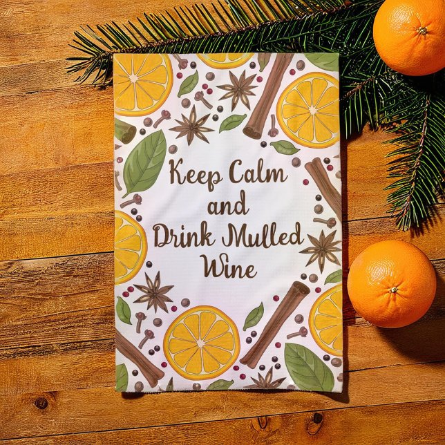 Linge De Cuisine Vin chaud de Noël blanc épicé (Christmas mulled wine spicy white kitchen towel)