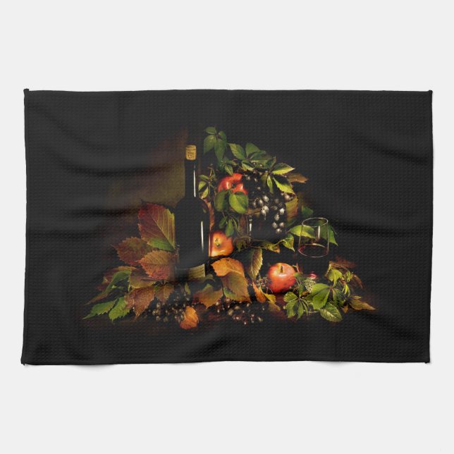 Linge De Cuisine Vin et fruits encore vivants (Horizontal)
