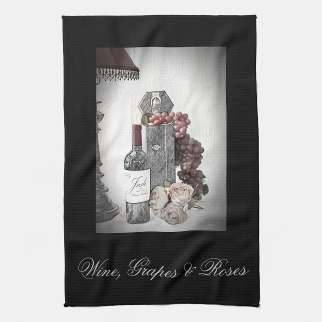 Linge De Cuisine Vin, raisins et Roses (Vertical)