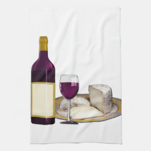 LINGE DE CUISINE VIN ROUGE ET FROMAGE, CADEAU D'AMANTS DE FROMAGE