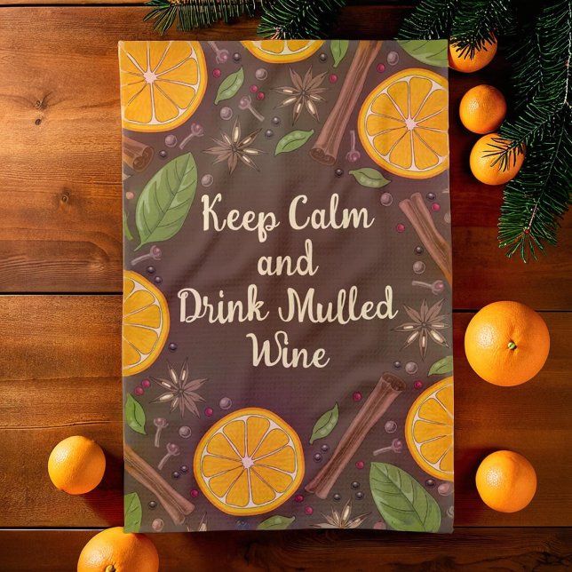 Linge De Cuisine Vin rougi de Noël marron épicé (Christmas mulled wine spicy brown kitchen towel)