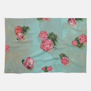 Linge De Cuisine Vinage Fleur Rose floral bleu rose nostalgique