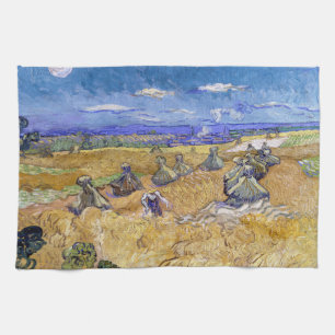 Linge De Cuisine Vincent van Gogh - Meules de blé avec des moissonn