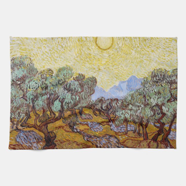 Linge De Cuisine Vincent van Gogh - Oliviers, Ciel Jaune et Soleil (Horizontal)