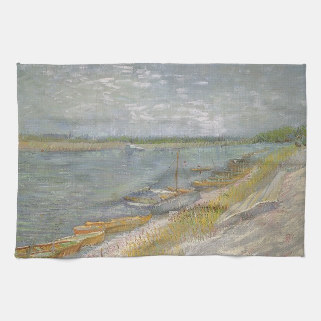Linge De Cuisine Vincent van Gogh - Vue d'une rivière avec des bate (Horizontal)
