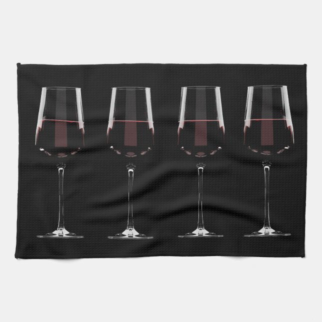 Linge De Cuisine Vins avec vin rouge sur noir (Horizontal)