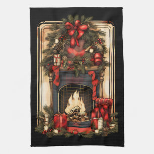 Linge De Cuisine Vintage Accueil Cheminée Bouges de pin Red Bows