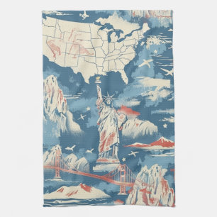 Linge De Cuisine Vintage American Landmark Motif - Liberty, USA