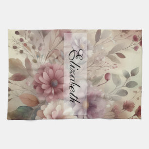 Linge De Cuisine Vintage Automne fleurs pastel aquarelle peinture