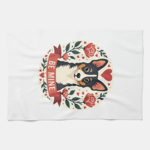 Linge De Cuisine Vintage Be Mine Corgi Saint-Valentin Floral Art Po