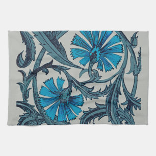 Linge De Cuisine vintage bleu antique fleurs artisanat rustique