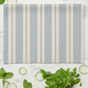 Linge De Cuisine Vintage Bleu et Marron Français - Fermette Neutre
