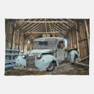 Linge De Cuisine Vintage Blue Truck Rustic Grange