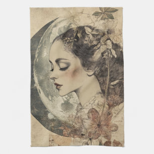 Linge De Cuisine Vintage Boho Sideview femme et Crescent Moon